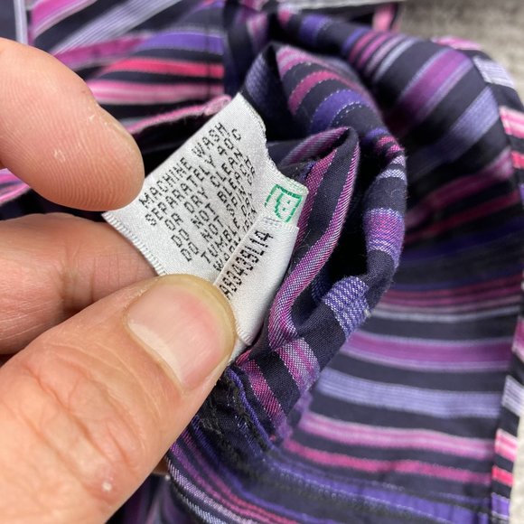 BUGATCHI UOMO Shirt Men Small S Purple Pink Striped Colorful Button Up Formal - Picture 8 of 11